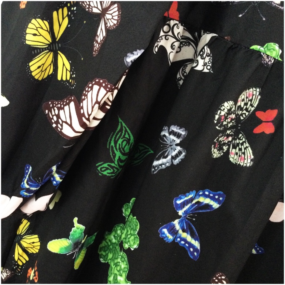 Colorful Butterfly Print Black Mini Dress – Long Sleeve V‑Neck, Size L/XL, NWOT - Picture 10 of 12